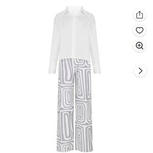 2-piece high-low button down top with geometric cargo pants - NEW !